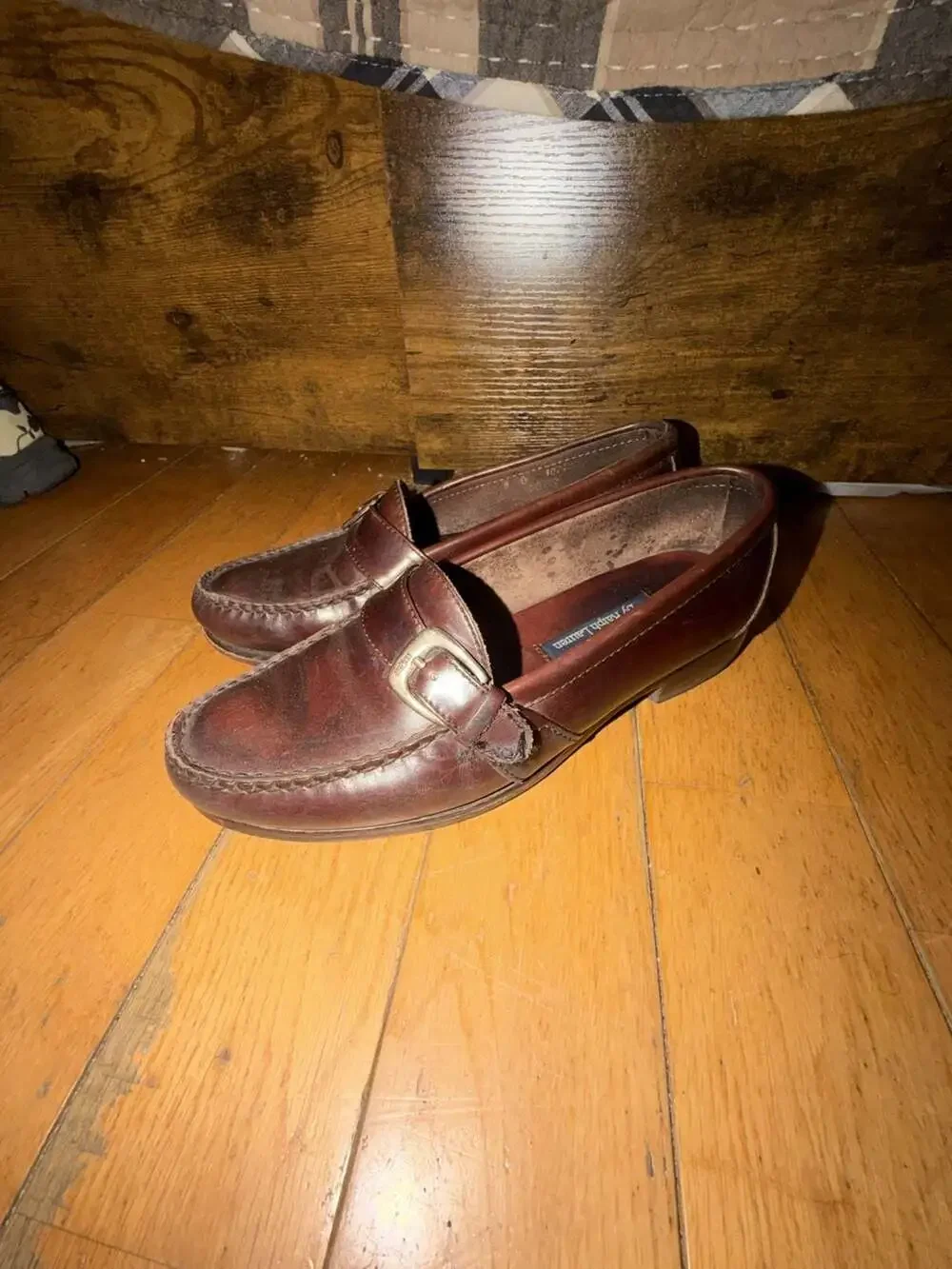 Polo by Ralph Lauren Men's Brown Leather Buckle Loafers Slip on dress Size 8 D‎